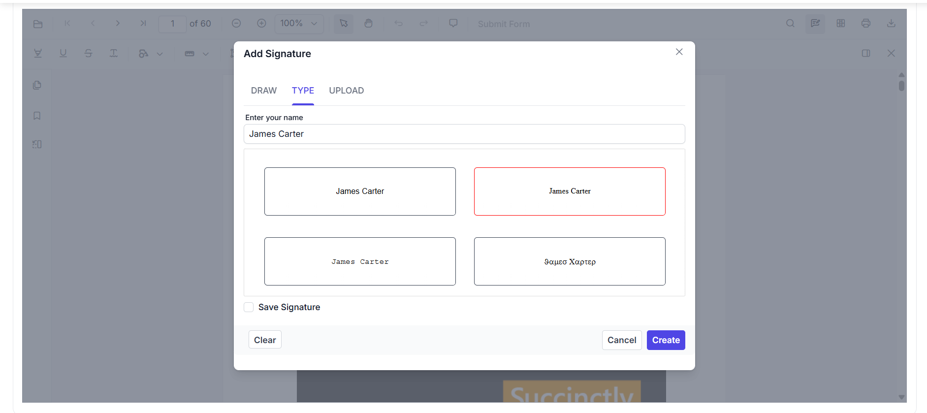 Adding signature by typing in JavaScript PDF Viewer