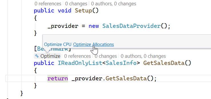 CodeLens optimization option