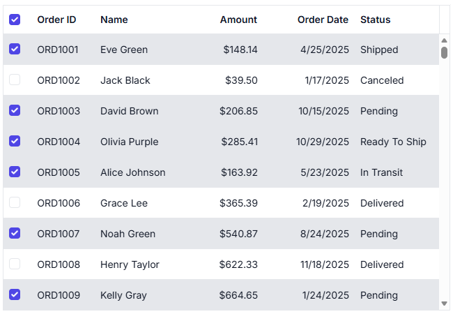 Conditional row selection in Data Grid