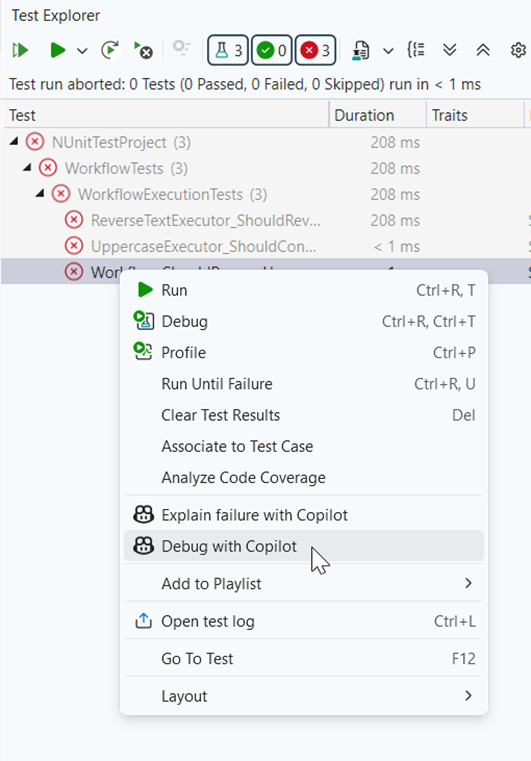 Debug with Copilot option in VS 2026