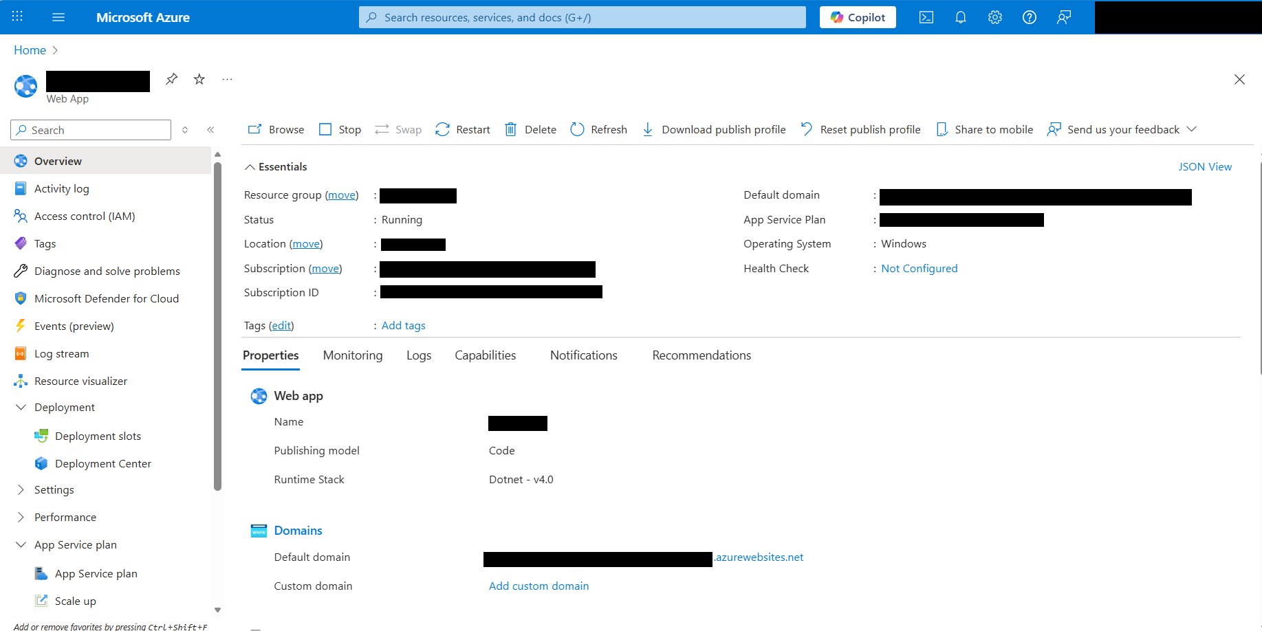 Deployed Azure app service
