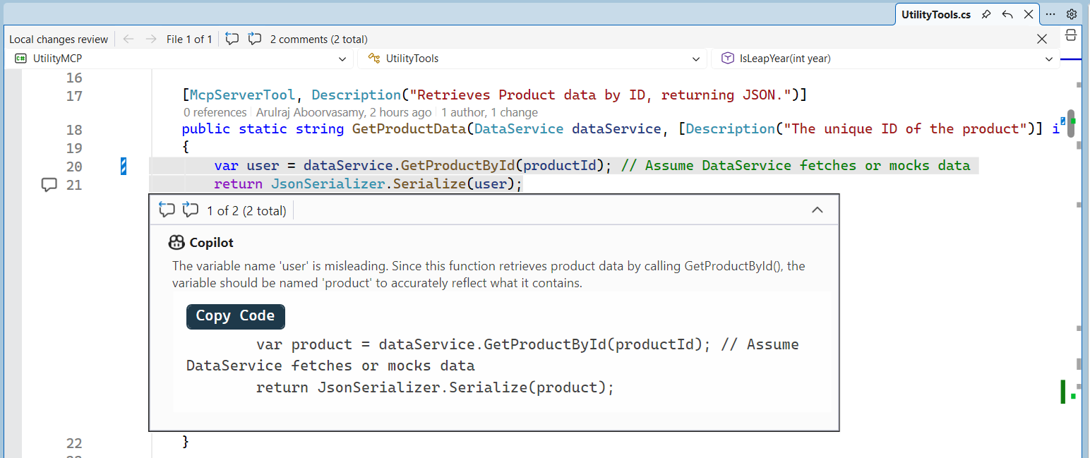 Review comments suggested by Copilot