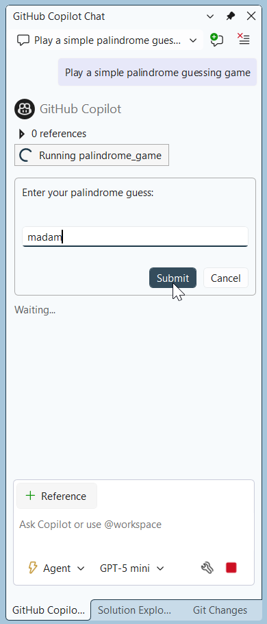 MCP elicitation – Gets the user input via the chat window