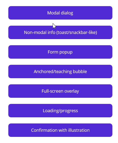 Popup for user confirmation