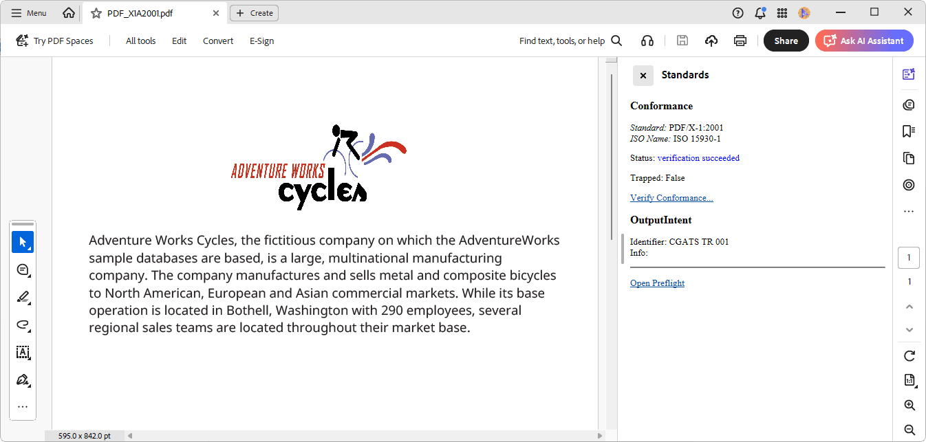 PDF/X-1a:2001-compliant document creation