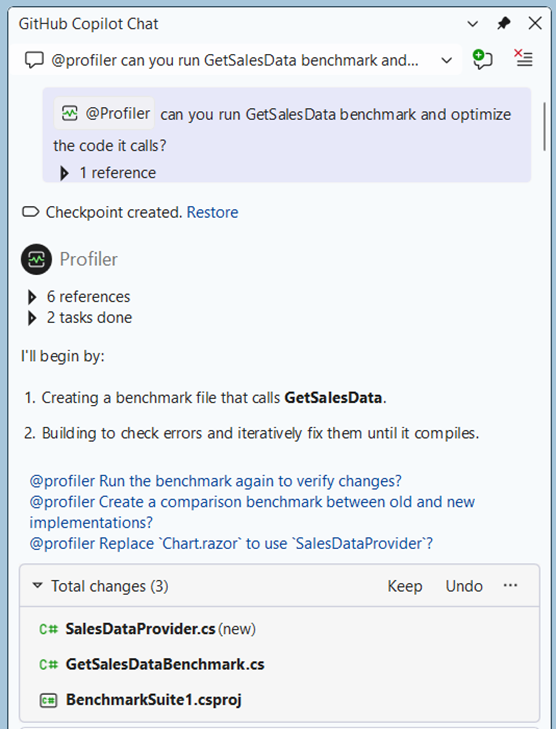 Profiler result after running the benchmark