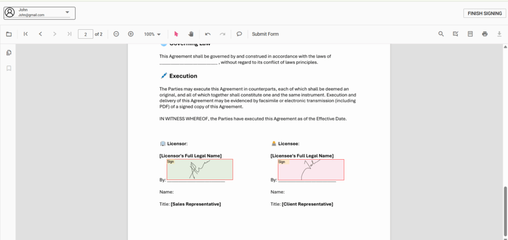 Activating the finish signing button in the React PDF Viewer