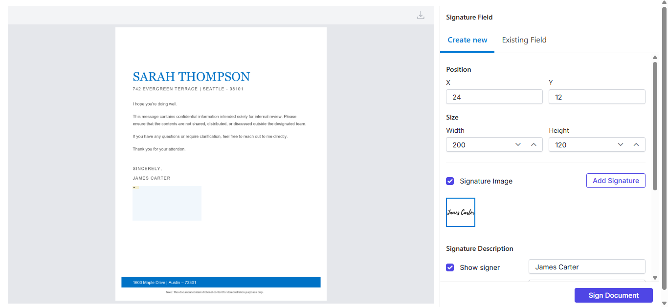Signature Field in JavaScript PDF Viewer