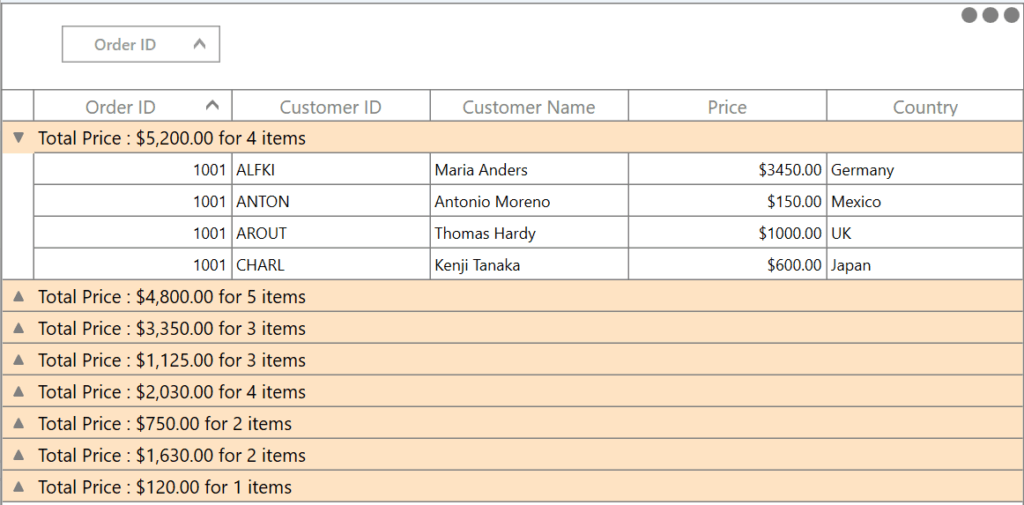 Styled caption summary row