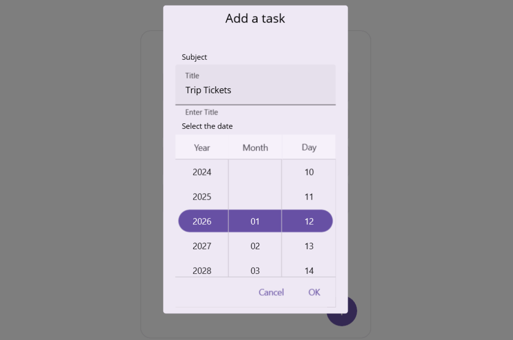 Data Picker for assigning task deadlines