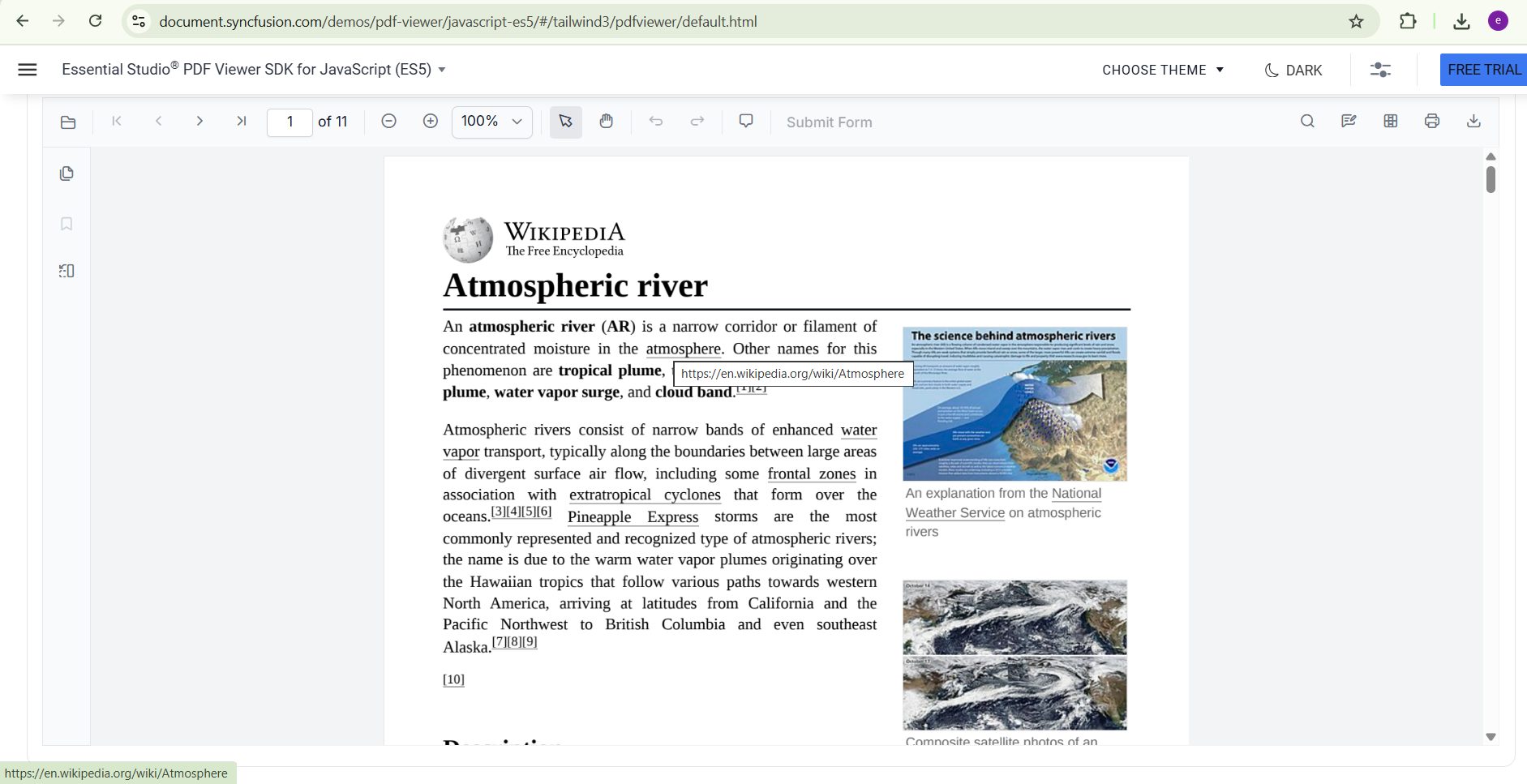 Detected internal and external hyperlinks within a PDF