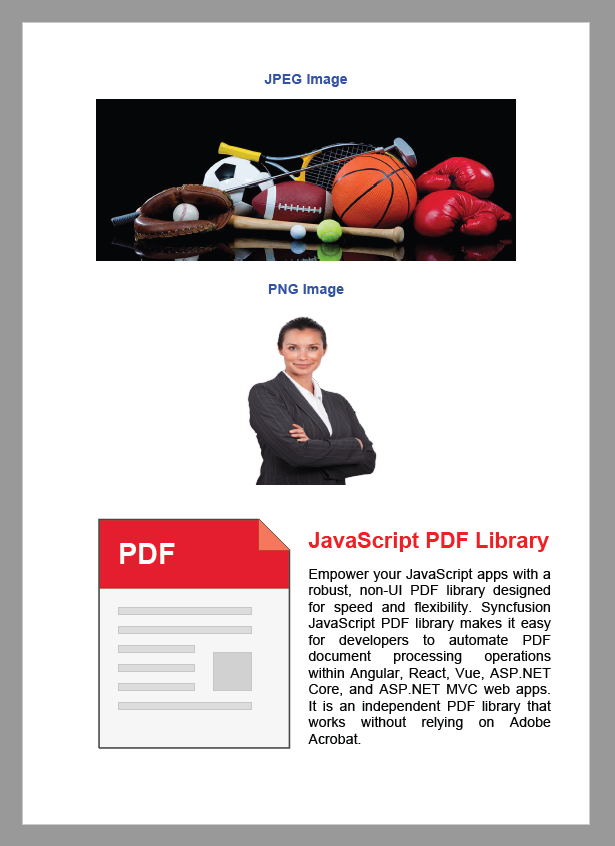Drawing text, shapes, and images in JavaScript PDF Library