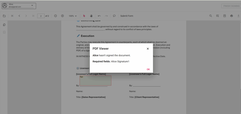 Enforcing sequential signing using the React PDF Viewer