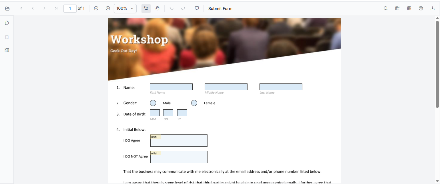 Syncfusion PDF Viewer with sample form fields