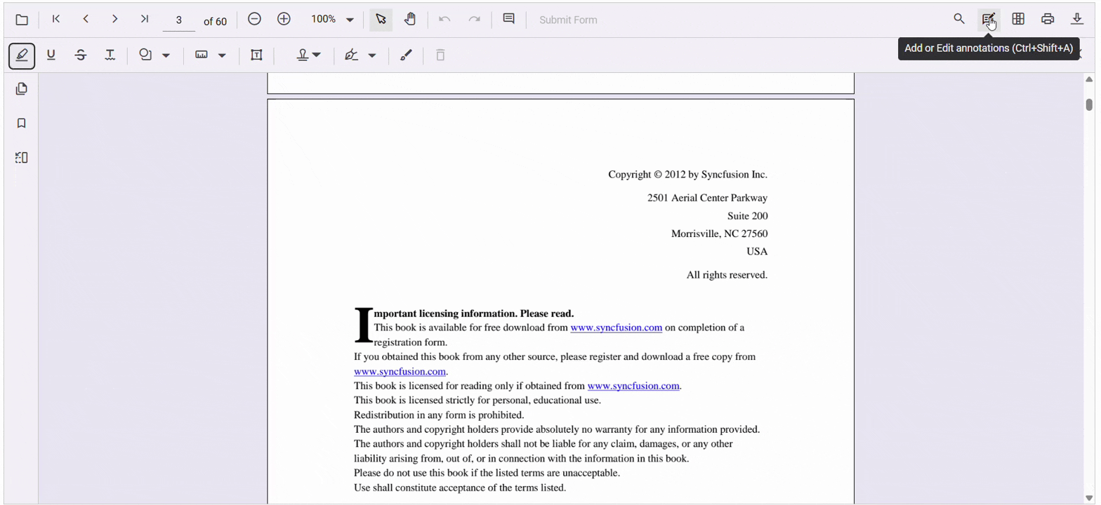 Adding annotations via Toolbar