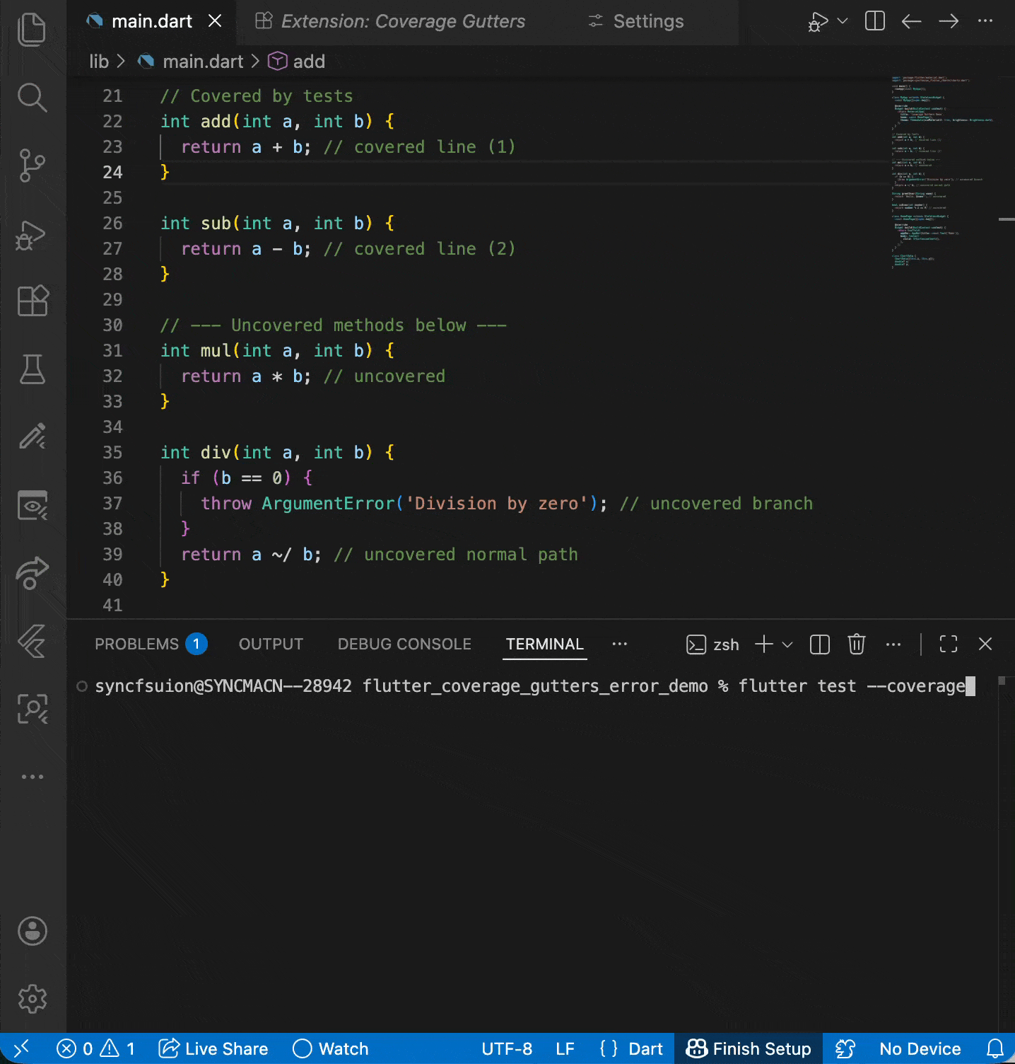 Coverage Gutters differentiating executed and unexecuted code