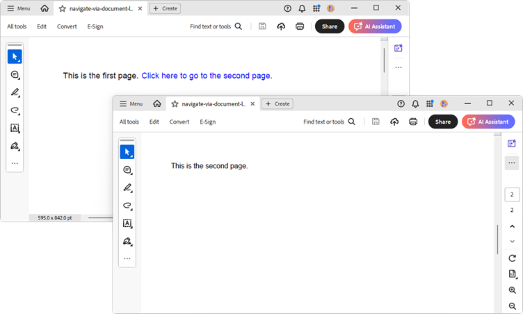 Internal document navigation in JavaScript PDF Library