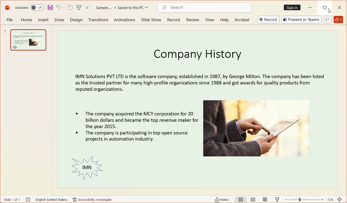 Creating a simple PowerPoint presentation