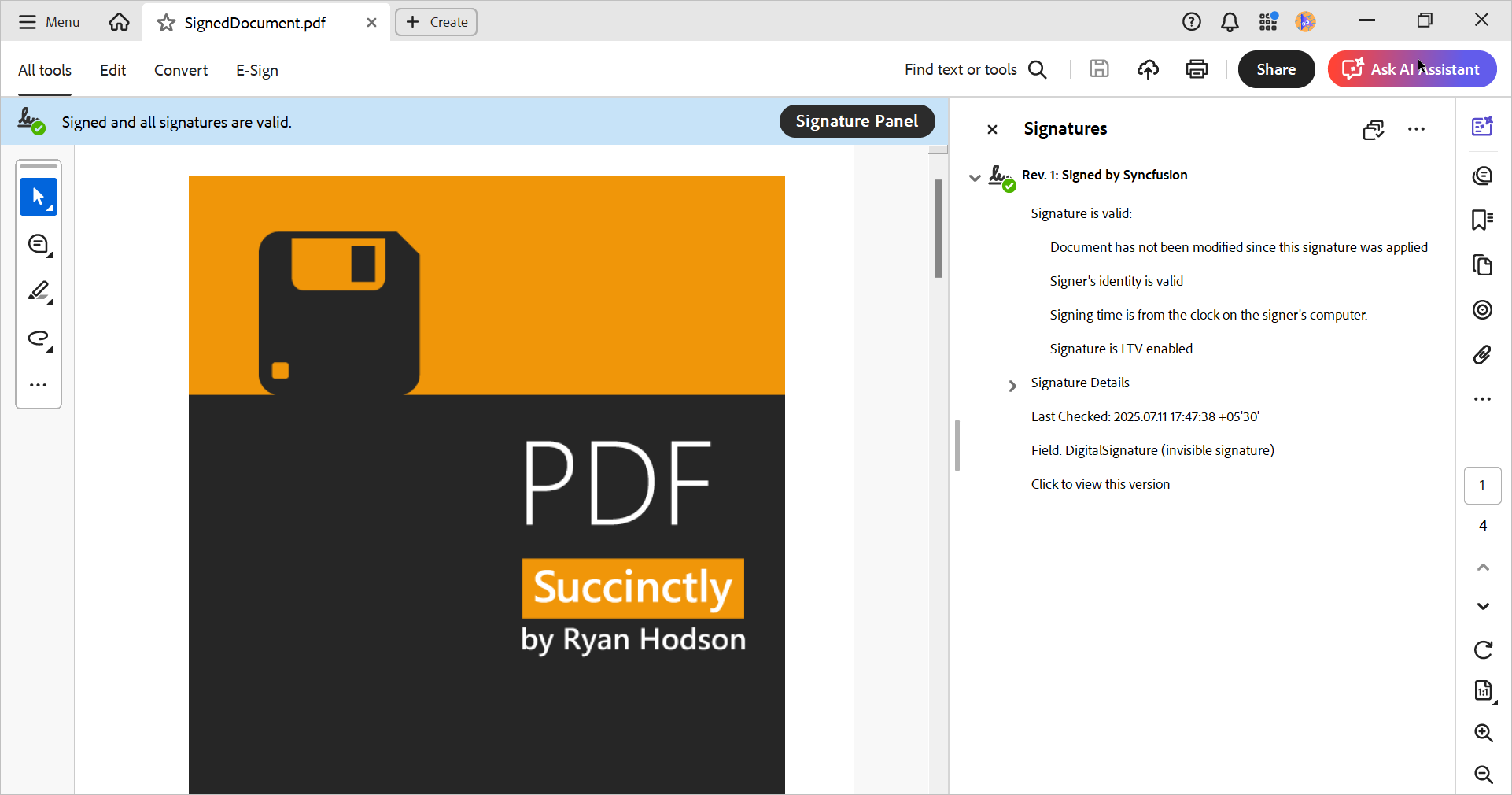 PDF document signed with standards-based digital signatures