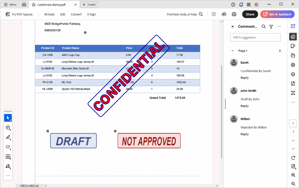 PDF page with customized stamp