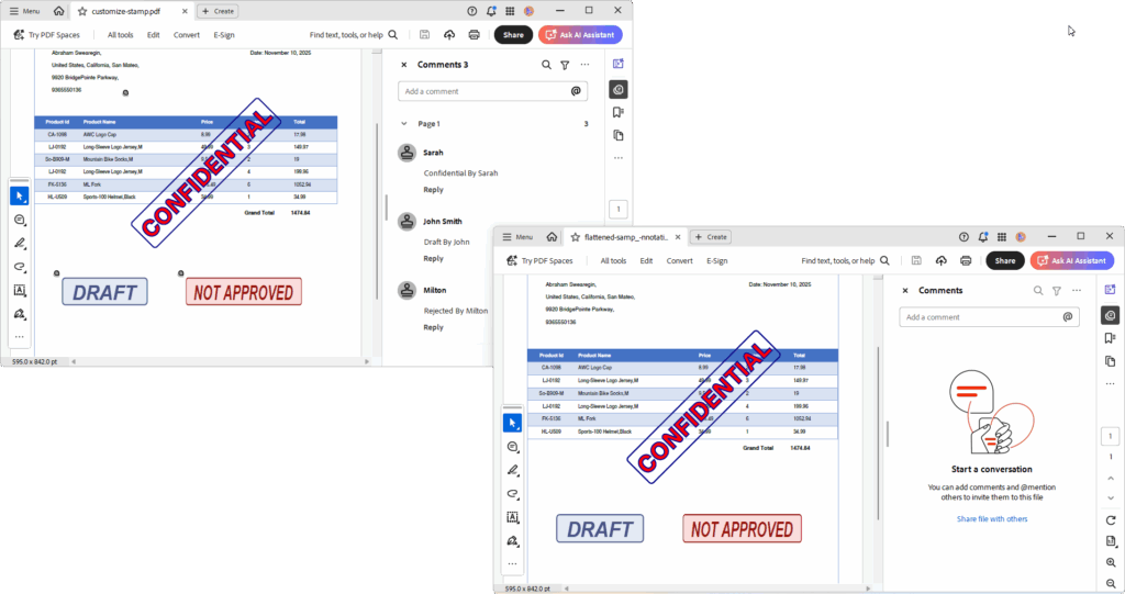 PDF page with flattened stamp