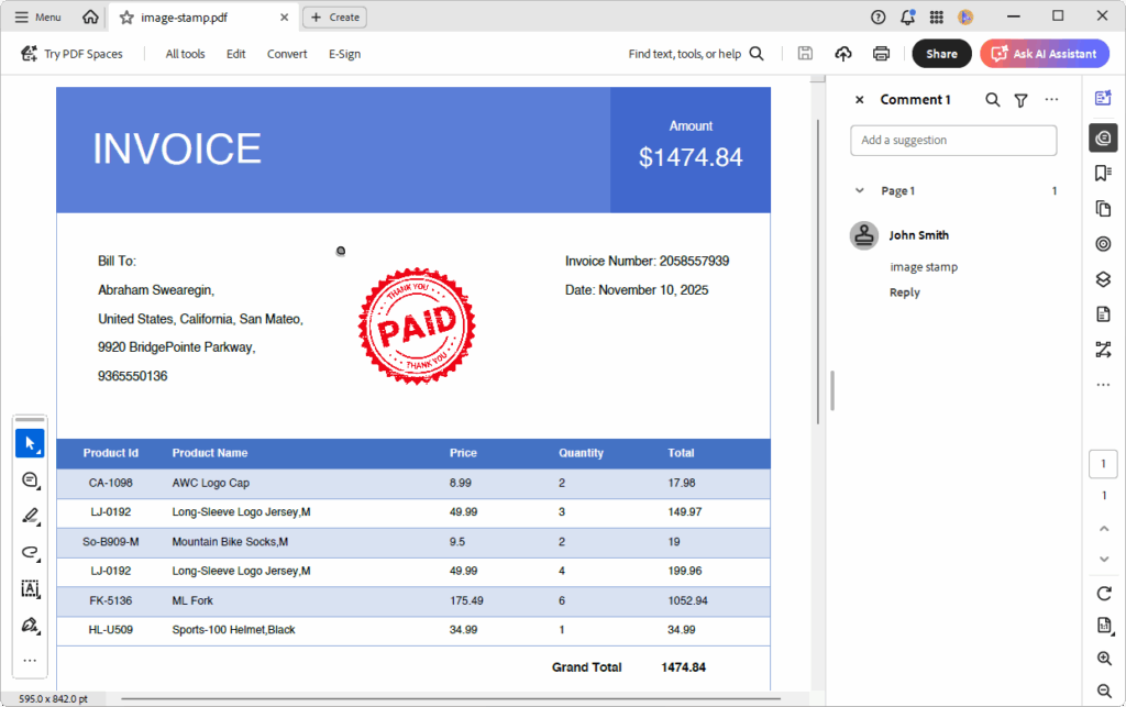 PDF page with image stamp annotations