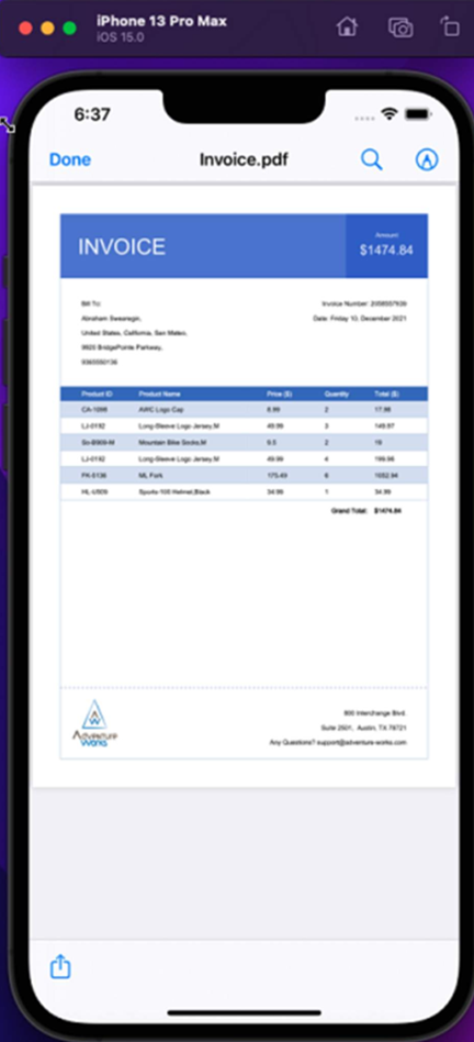 Sample PDF loaded in an iOS device
