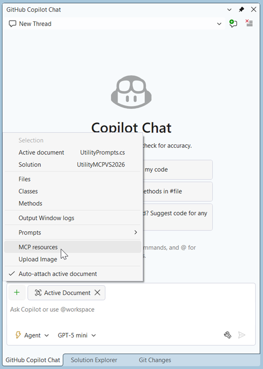 Choosing MCP resources in Copilot Chat