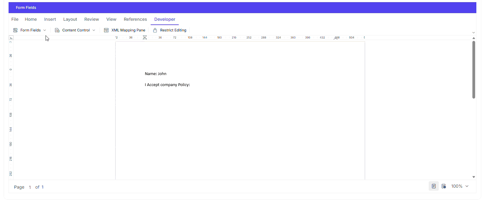 Creating form fields using the built-in toolbar in the DOCX Editor