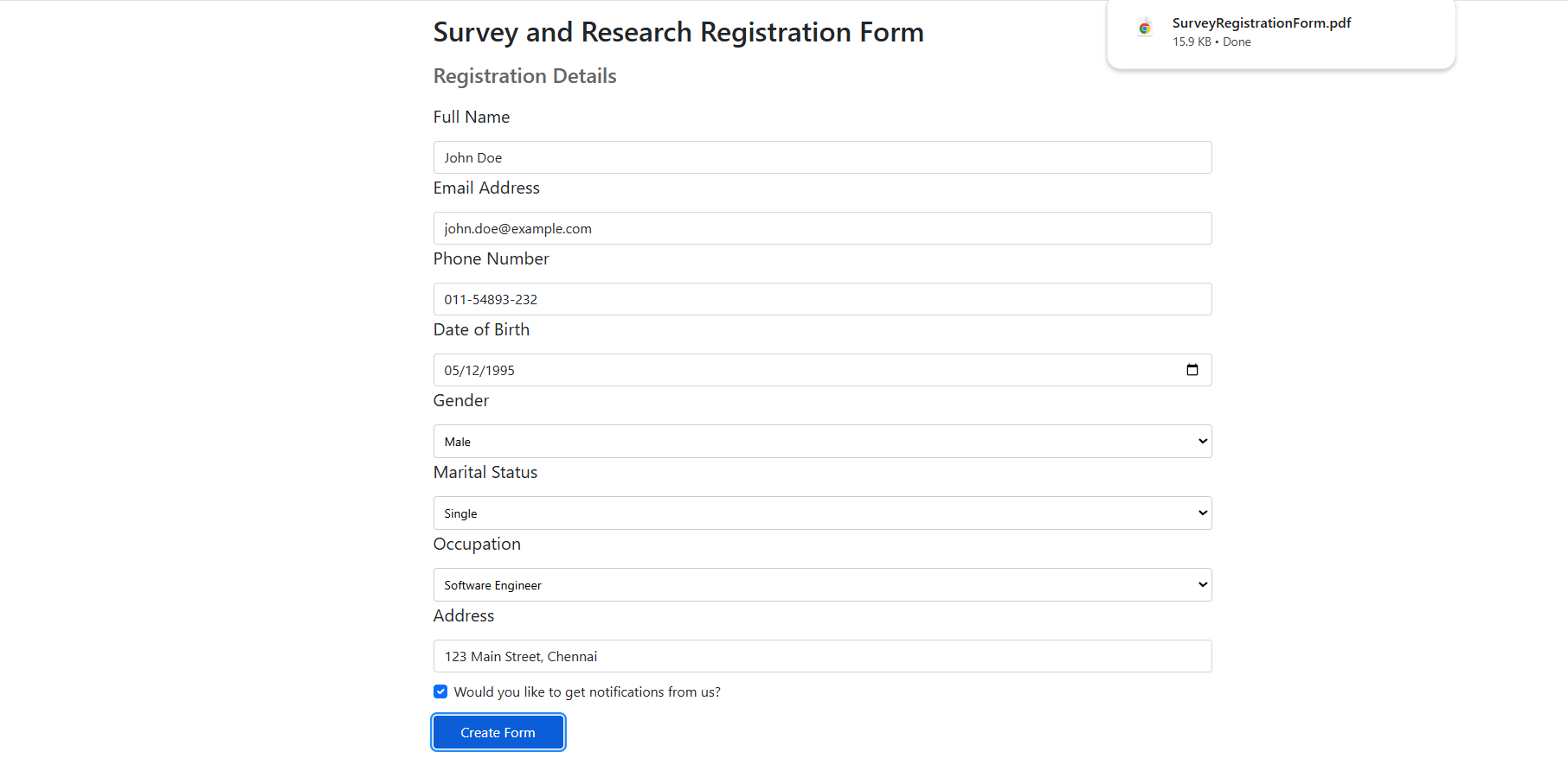 Downloadable PDF form
