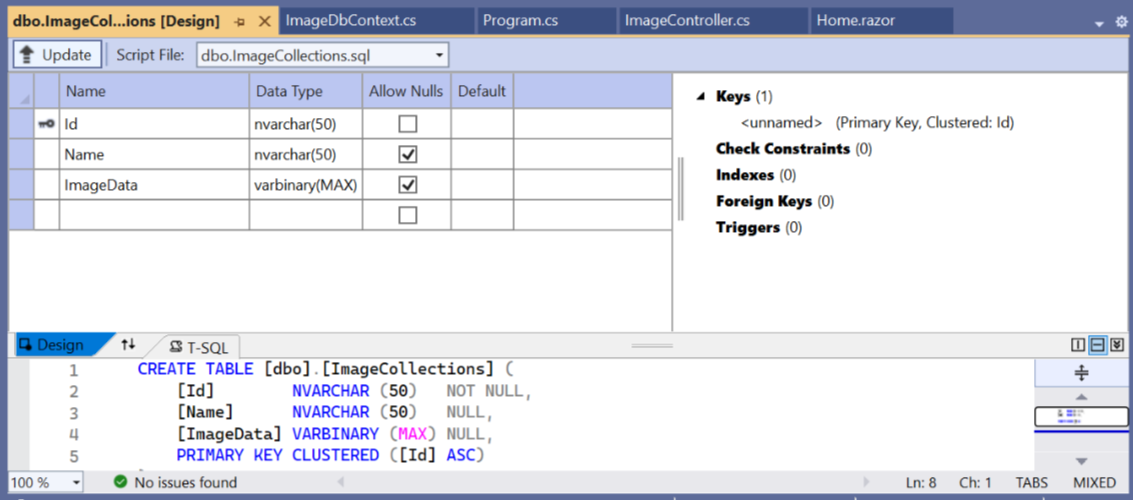 ImageCollections table schema