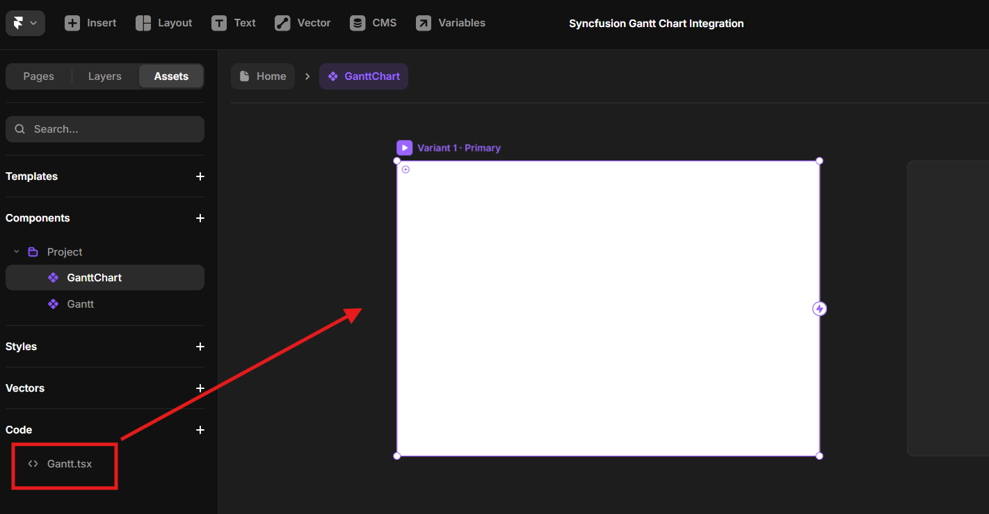 Importing the Gantt Chart component into the newly created Embed page