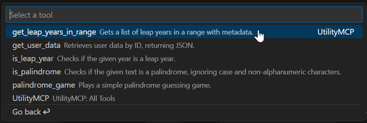 MCP tools shown in VS Code