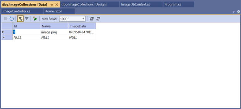 Sample data stored inside the table