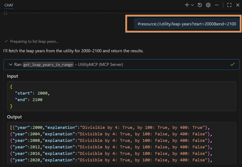 URI template showing parameterized resource access (start and end years)