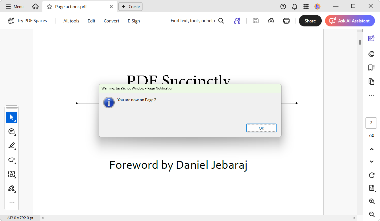 Interactive pages action in Syncfusion .NET PDF Library