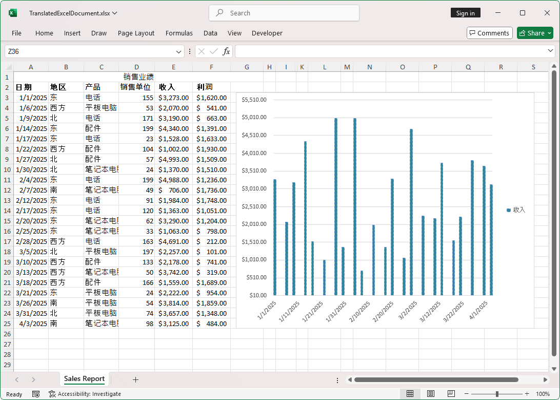 Translating the Excel document into Chinese language
