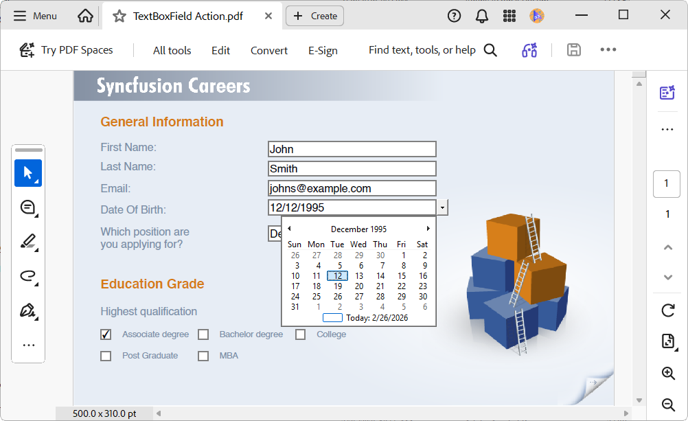 Text box field actions in Syncfusion JavaScript PDF Library