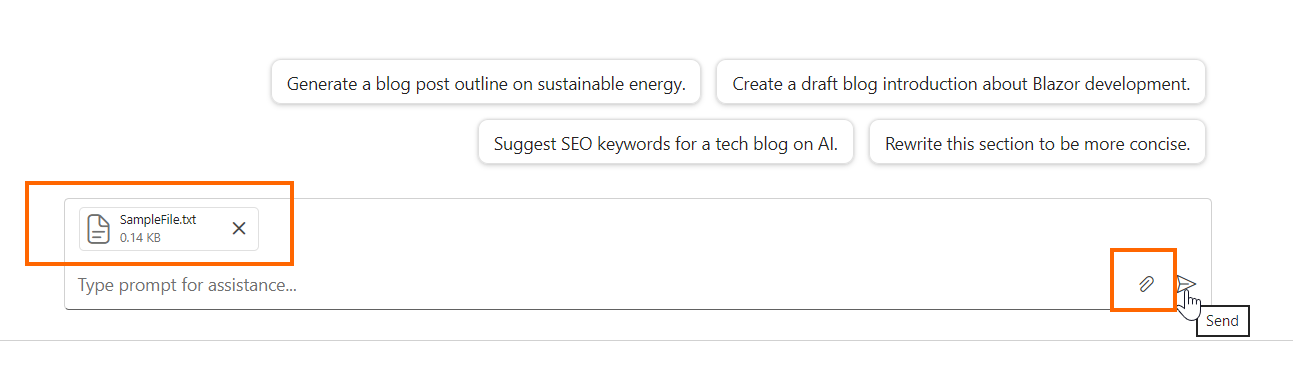 AI AssistView with file attachments