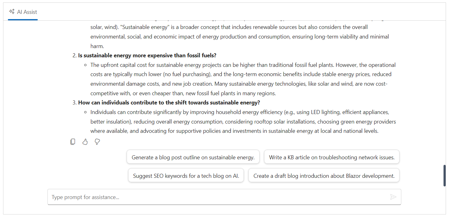 After scrolling through the end of the AI response output