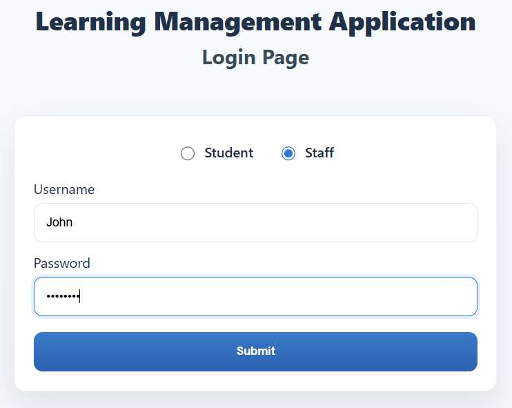 LMS role-based login page