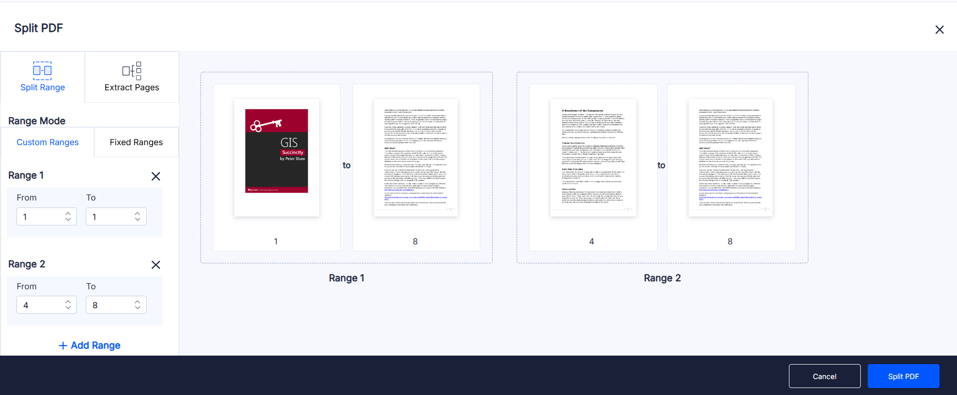 PDF document split by Page Range