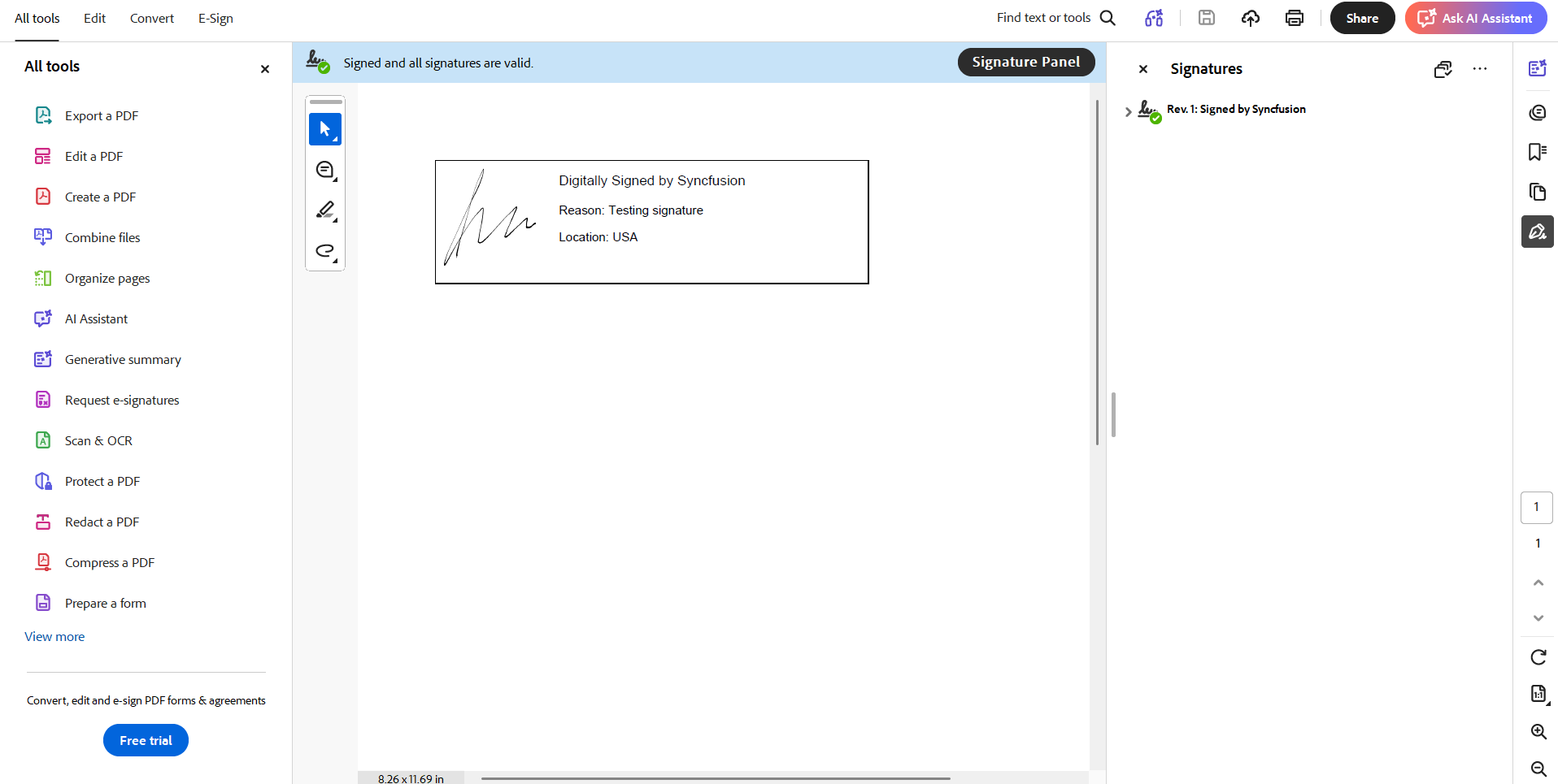 PDF with signature appearance and metadata