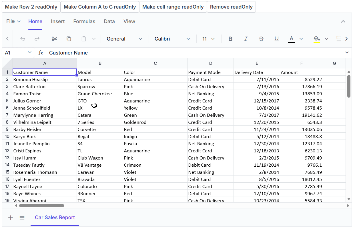 Read‑only cells without sheet protection