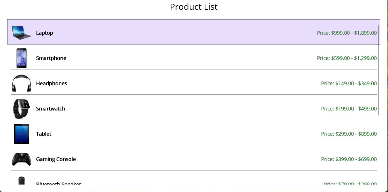 Sample product list for popup optimization.