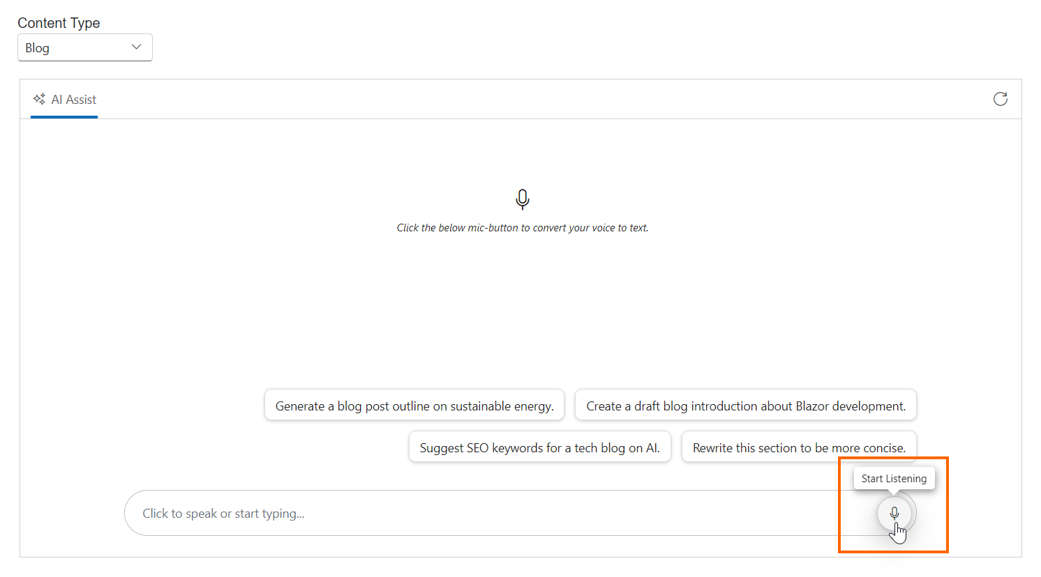 Speech-to-Text functionality added in the AI AssistView component