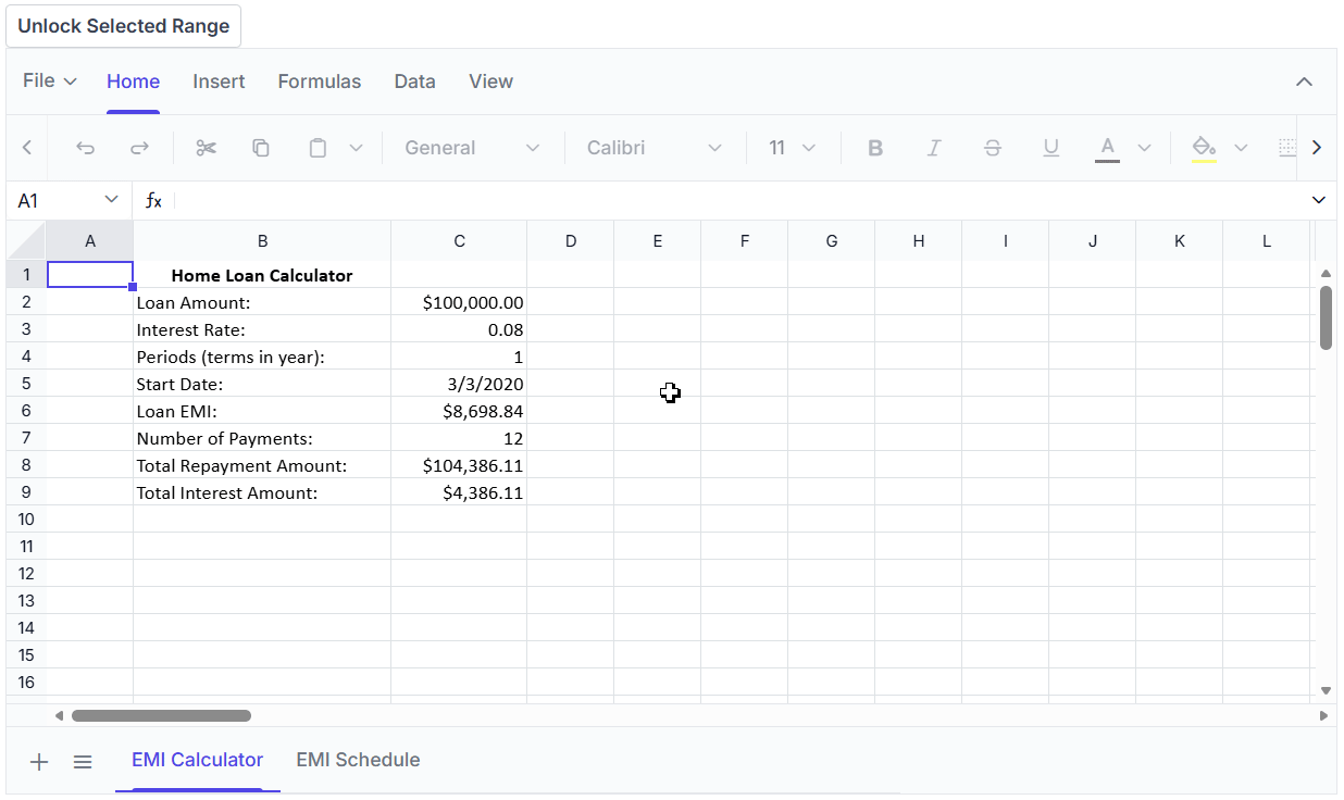 Unlocking specific cells in a protected sheet
