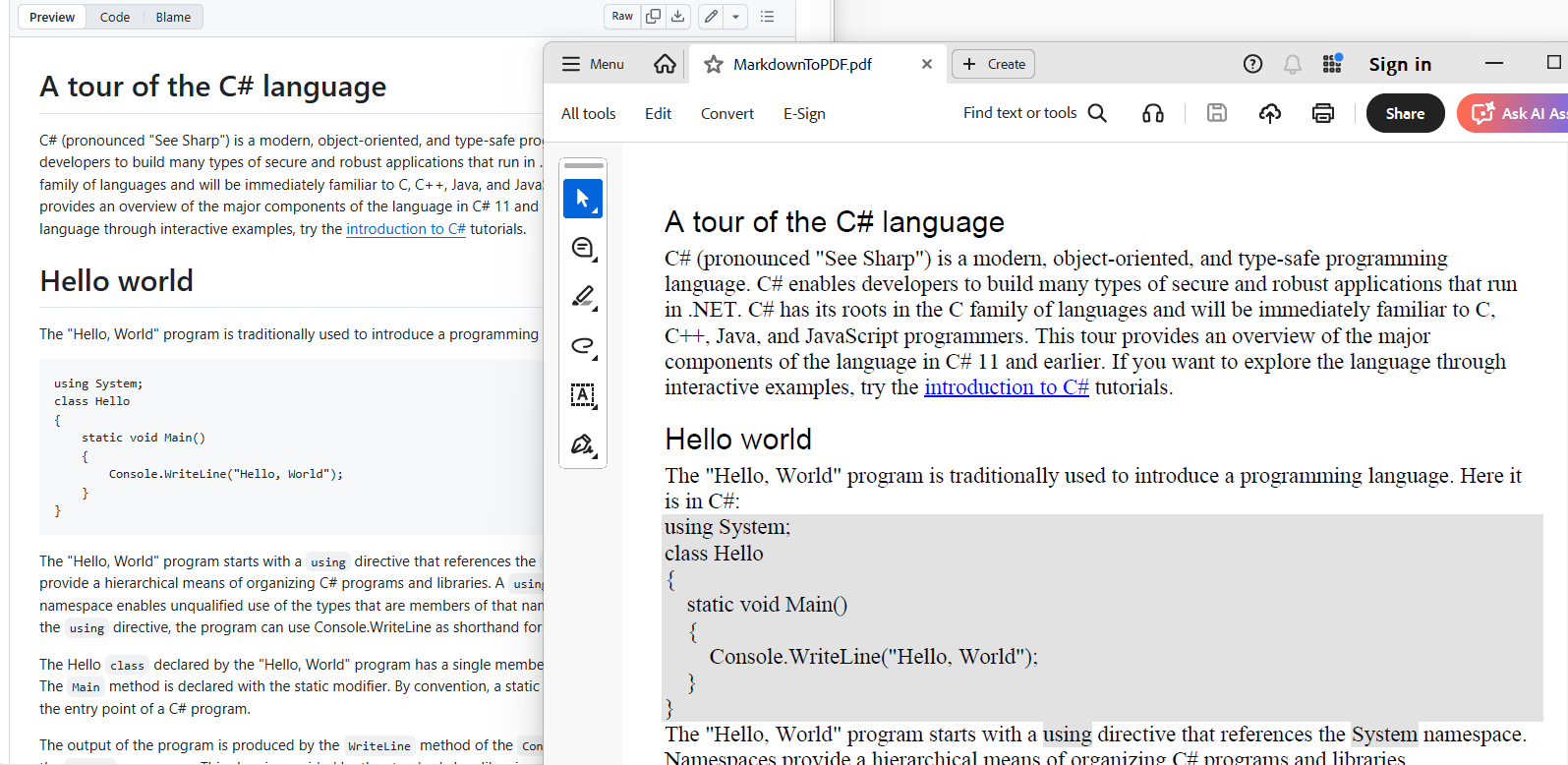 Converting a Markdown document to PDF using C# and Syncfusion .NET Word Library