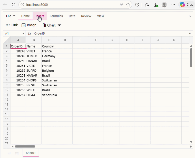 Importing data in Syncfusion Vue Spreadsheet