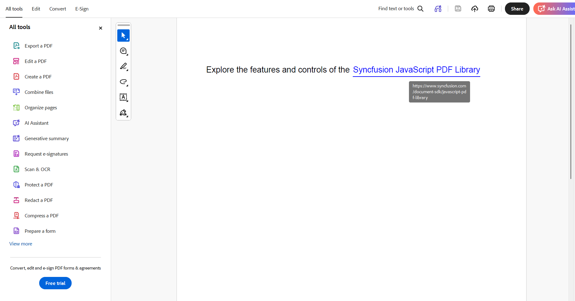 Styled hyperlink applied to text